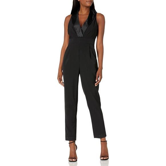 NWT Eliza J Tuxedo Jumpsuit Women's Black Size 14 - Picture 1 of 6